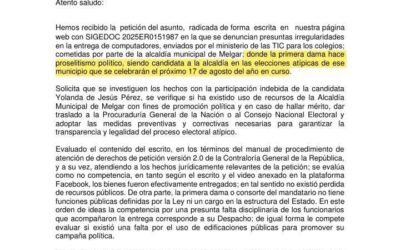 Contraloría traslada denuncia por presunto proselitismo de “primera dama” en Melgar antes de elecciones atípicas
